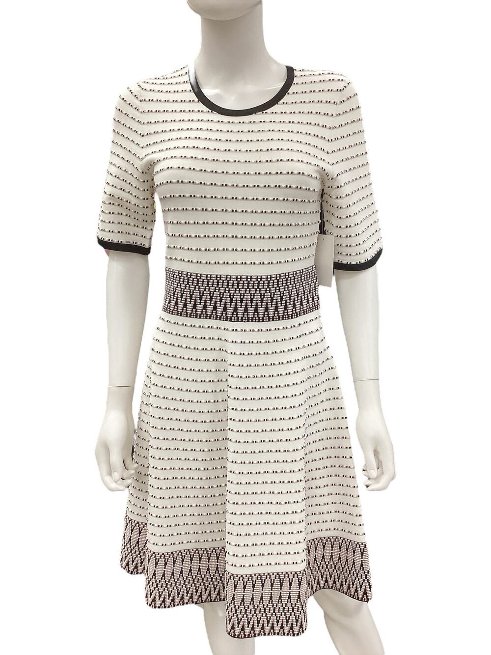 NWT Shoshana Dress Women’s Size M Fine Knit Short Sleeve A-Line Midi White